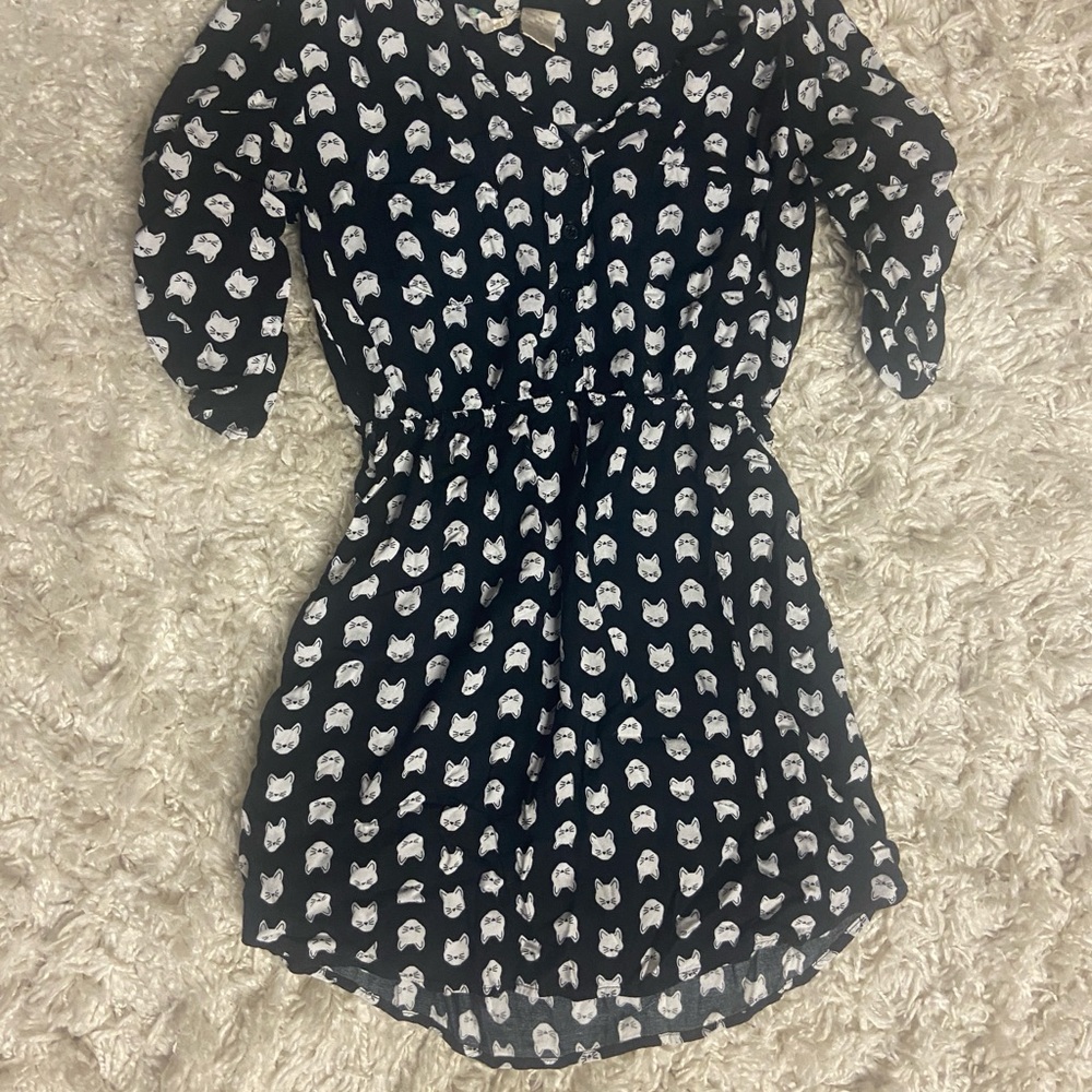 Tunic Dress with White Cat Print